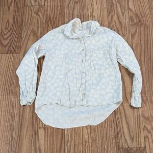 Allen Allen 100% linen daisy print hi-low button up blouse, size small